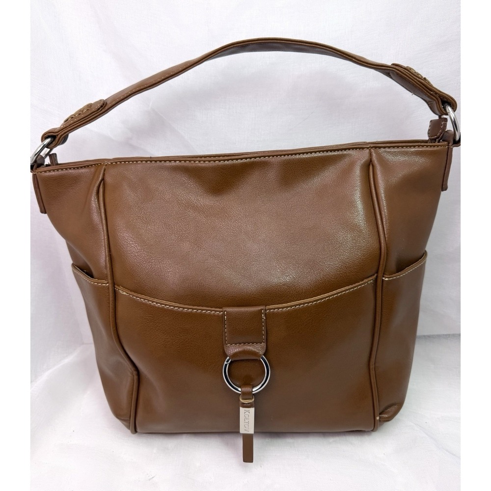 Koltov Brown Faux Leather Hobo Shoulder Bag Large Purse Multi Pocket Zip Top